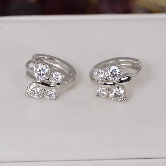 Certified All Moissanite Butterfly Huggies Earrings 925 Sterling - Picture 5 of 8